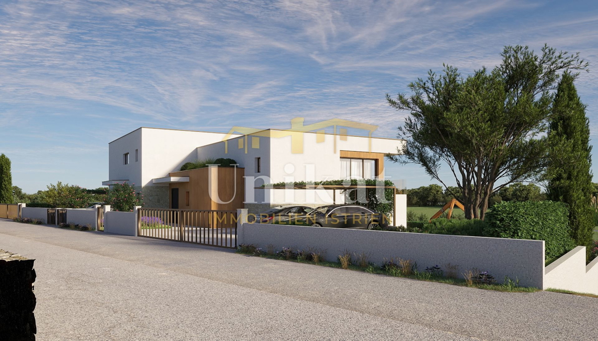 Novogradnja - dvojna hiša s bazenom 7 km od morja